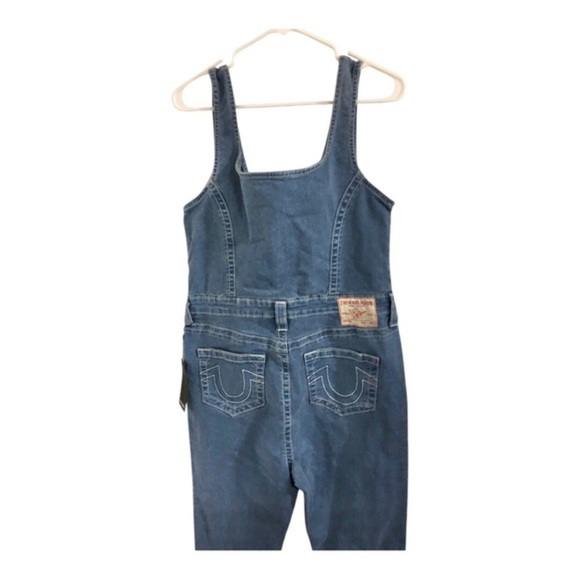 True Religion medium wash zip front stretch denim jeans jumpsuit size large new - Picture 13 of 17